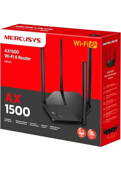 MR60X Wi-Fi 6 Router | AX1500 Mbps Hız, Gigabit Port, Fiber Uyumlu, Wpa3 Güvenlik, Mobil Uygulama ile Kurulum, Vpn Desteği, Mu-Mımo &amp; Beamforming, Dual-Band indirimleri