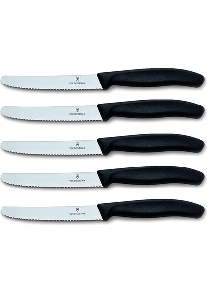 Domates Bıçağı, Ekmek Bıçağı, Sofra Bıçağı Seti, 5 Parça, Swiss Classic (Siyah)