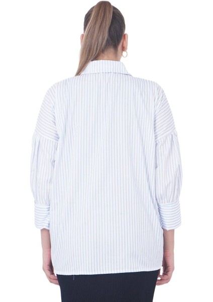 Büyük Beden Çiçek Motifli Slogan Yazılı Çizgili Gömlek modelleri