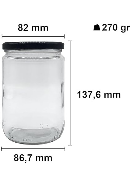 660 ml Metal Siyah Kapaklı Şeffaf Cam Kavanoz 12 Adet fiyatları
