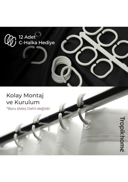 Home Duş Perdesi Seti, 12 Adet C Halka Hediyeli Banyo Perdesi-Banyo Duş Perdeleri-Banyo Aksesuarları Papatya indirimleri