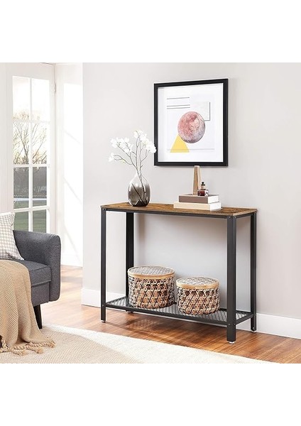Konsol Masası, 2 Katlı Koridor Masası, Izgara Raflı, Dar Masa, Metal Çerçeve, Ayarlanabilir Ayaklar, Koridor, Giriş, Oturma Odası, Endüstriyel Tarz, Vintage Kahverengi-Siyah LNT80X fiyatları