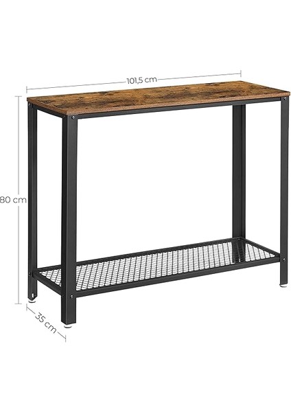Konsol Masası, 2 Katlı Koridor Masası, Izgara Raflı, Dar Masa, Metal Çerçeve, Ayarlanabilir Ayaklar, Koridor, Giriş, Oturma Odası, Endüstriyel Tarz, Vintage Kahverengi-Siyah LNT80X modelleri