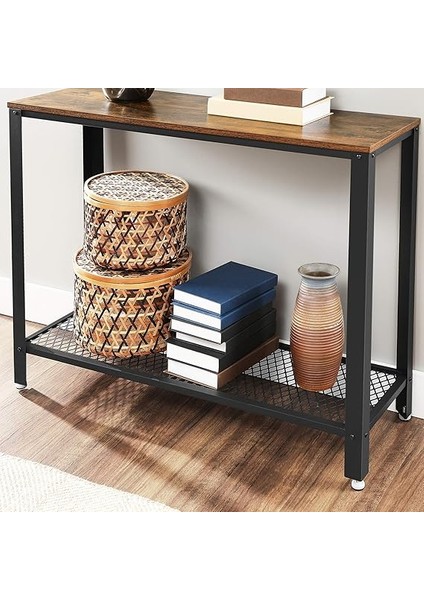 Konsol Masası, 2 Katlı Koridor Masası, Izgara Raflı, Dar Masa, Metal Çerçeve, Ayarlanabilir Ayaklar, Koridor, Giriş, Oturma Odası, Endüstriyel Tarz, Vintage Kahverengi-Siyah LNT80X indirimleri