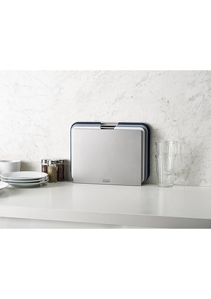 Joseph 60147 Nest Büyük 3'lü Kesme Tahtası Seti, Gri/mavi indirimleri