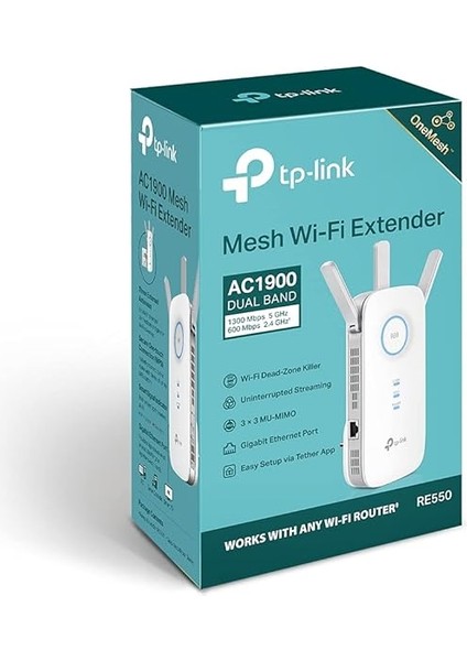 RE550, AC1900 Mbps, 1 Gigabit Bağlantı Noktalı Wi-Fi Güçlendirici/hotspot, Access Point Modu, Tüm Yönlendiriciler ile Çalışır, Wi-Fi 5 Menzil Genişletici fırsatları