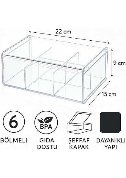 6 Bölmeli Plastik Çay Kutusu – Şeffaf Kapaklı, Gıda Dostu, Düzenleyici Kutu, Baharat/çerez/şeker Saklama Kabı – Mutfak Organizeri fiyatları