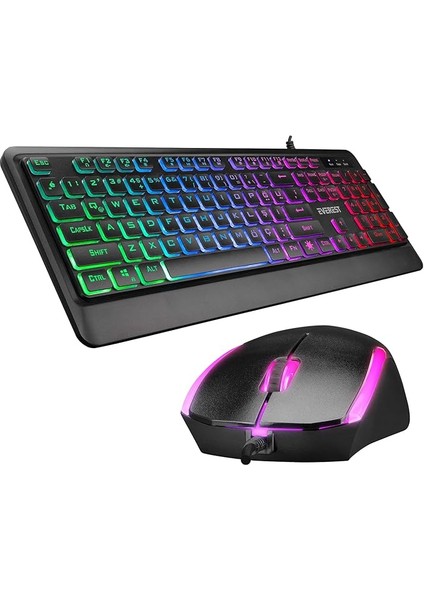 KM-R59 Forza Plus Siyah USB Rainbow Backlight Q Klavye + 1200 Dpi Mouse Set