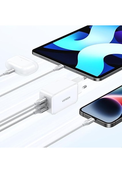 65W USB Type-C Qc 4.0 Pd 3.0 Ganx 3 Portlu Hızlı Şarj Cihazı Beyaz indirimleri