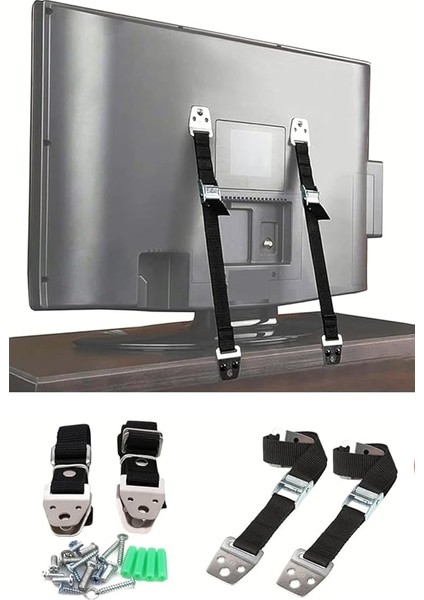 LED Tv Askısı Dolap Gardırop Büfe Kitaplık Sabitleme Bebek Çoçuk Koruma Deprem Güvenlik Kemeri (1 Takım 2 Kemer)