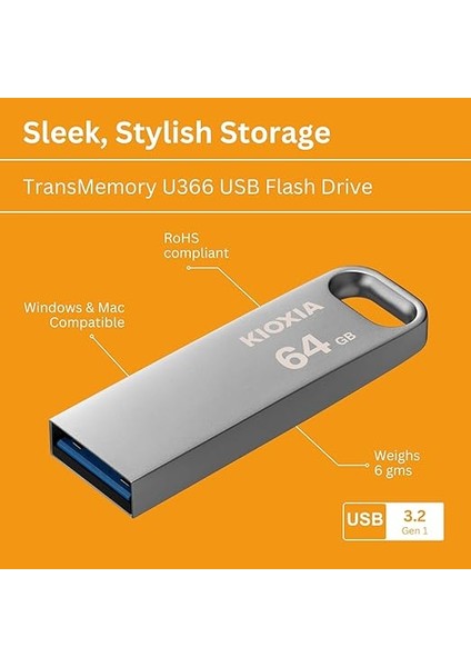 Transmemory U366 64GB USB Bellek – USB 3.2 Gen 1, Metal indirimleri