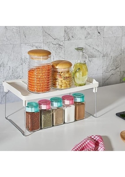 Dolap Içi Raf Düzenleyici, Metal Ayaklı, Plastik Mutfak Rafı, Tezgah Üstü Yer Kazandıran Organizer, 14X30CM fiyatları