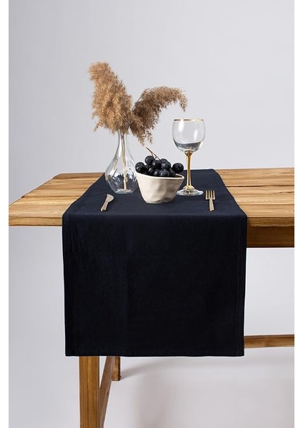 Wellstil Premium Keten Runner 40 x 150 cm (Siyah)
