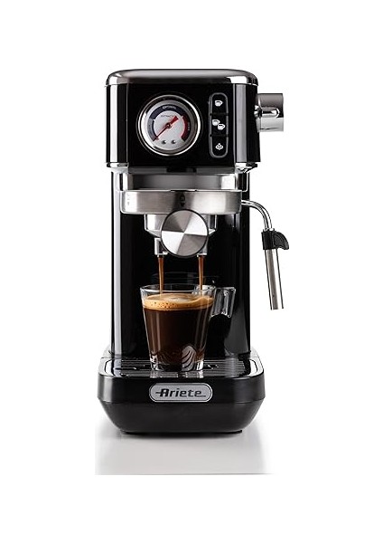 Espresso Slim Metal 1381, Manometreli Kahve Makinesi, Kahve Tozu ve Ese Kapsülleri ile Uyumlu, 15 Bar Max, Filtre 1 Veya 2 Fincan, Cappuccino Başlığı, 1300 W, Siyah fiyatları