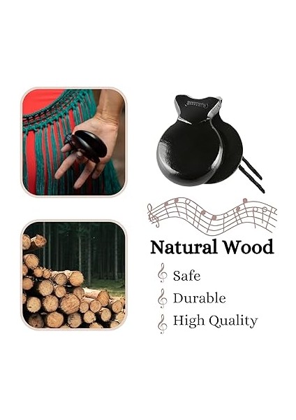 Çift Yaylı Ispanyol Castanyet, Yetişkinler ve Çocuklar Için Geleneksel Ispanyol Flamenko Kastanyetleri, Yeni Başlayanlar Için Ahşap Müzikal Vurmalı Çalgılar (Kahverengi+Siyah) fırsatları