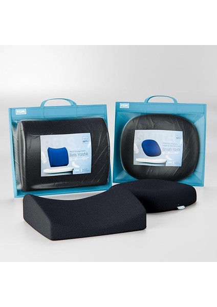 'uykumu Kaliteli Aldım' Full Ortopedik Visco Ofis - Araba - Sandalye Yastık Seti, Bel Destek ve Oturma Simidi Minderi Seti, Ortopedik, Yıkanabilir Kılıf, Visco Sünger, Konfor, Siyah