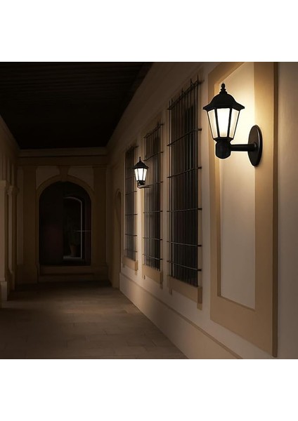 Klas 42 cm Bahçe Duvar Apliği | E27 Duylu Dış Mekan Yol Aydınlatma Lambası | IP54 Su Geçirmez Siyah Duvar Tipi Bahçe Armatürü