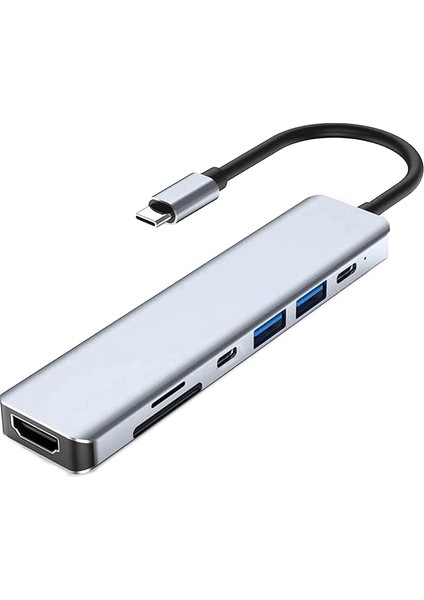 CH-13C Macbook Uyumlu Type-C To 2* USB 3.0 Sd Tf 4K Hd 1080P HDMI Pd Kart Okuyucu Çevirici Hub Adaptör