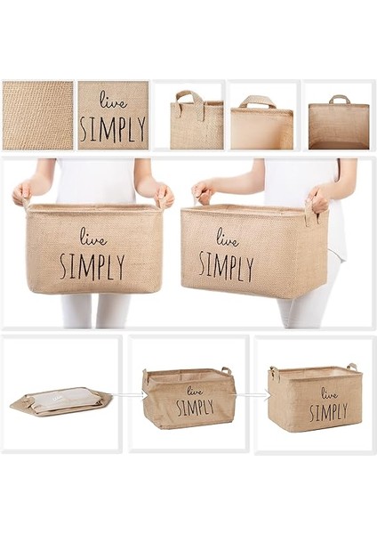 Home Textile Baskılı Jüt Dikdörtgen Sepet //42X31X25 indirimleri