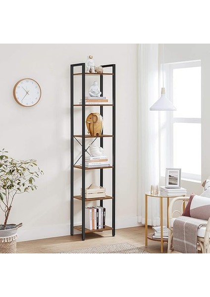 Raf, Kitaplık, Dikili Raf, DVD Rafı, 6 Seviyeli, Ofis Rafı, Açık Raflar, Ofis, Oturma Odası, Yatak Odası, Mutfak Için, 30 x 40 x 187,5 Cm, Vintage Kahverengi-Siyah LLS101B01 fırsatları