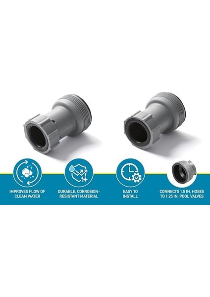 Flowclear Yer Üstü Filtre Pompası Havuz Hortumu Adaptörü, Hortum Çapı 1,5 "(38 Mm) Ölçer ve 1,25" (32 Mm) Çaplı Havuz Vanalarına Bağlanır modelleri