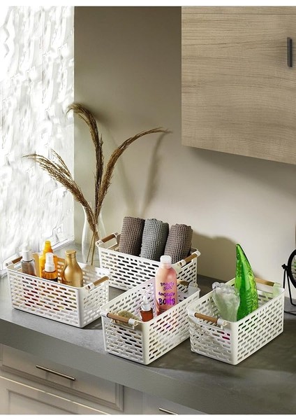 Çok Amaçlı Tutacaklı Organizer Sepet - Dolap Içi &amp; Çekmece Düzenleyici Sepet Beyaz, 24121810015