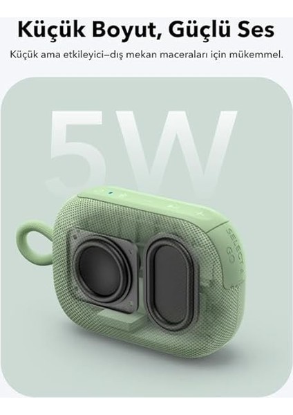 By Anker, Select 4 Go, 20 Saat Ultra Oynatma Süresi, 5W Güçlü Ses, IP67 Tam Koruma ve Yüzerlik, Hafiflik ve Kayış Tasarım, Her Yere Taşıması Kolay, Kablosuz Stereo Eşleştirme (Tws), Yeşil fırsatları