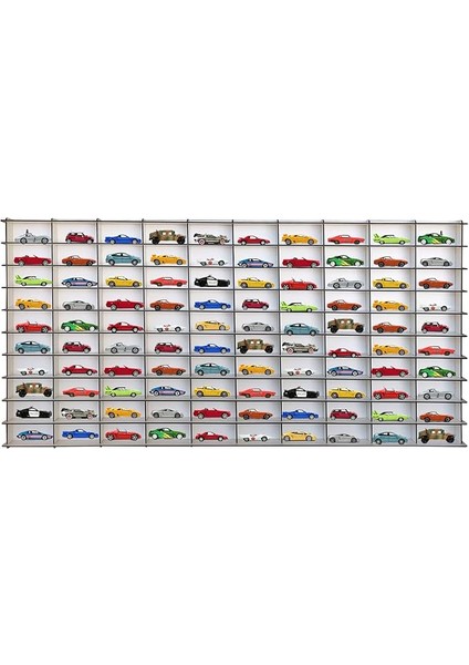 1/64 Hobi Araba Rafı Yatay 100 Araçlık (Beyaz, Mdf)