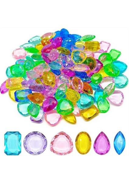 Dekoratif Plastik Renkli Kristal Taşlar 45 Li 1 Paket Oyuncak Elmas Taşlar Oyuncak Değerli Taşlar