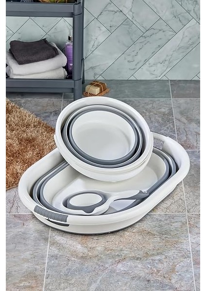 3'lü Set Katlanabilir Çamaşır Sepeti, Kova, Maşrapa, Plastik Akordiyon Yer Kaplamayan Tasarım fiyatları