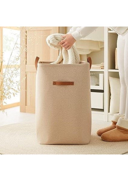 Home Textile Ağzı Büzgülü Bej Renk Çamaşır Sepeti 36 x 36 x 57 cm indirimleri