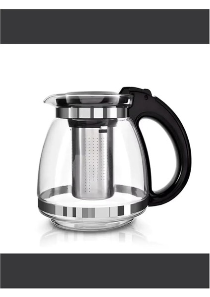 1700 ml Çelik Süzgeçli Siyah Cam Demlik Isıya Dayanıklı Cam Çaydanlık Bitki Çayı Demliği