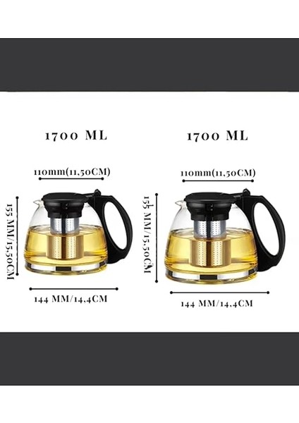 1700 ml Çelik Süzgeçli Siyah Cam Demlik Isıya Dayanıklı Cam Çaydanlık Bitki Çayı Demliği modelleri