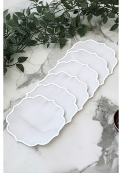 6 Adet Keten Kumaş Üzeri Nakışlı Kahve Yanı Sunumluk Kokteyl Peçetesi & Bardak Altlığı