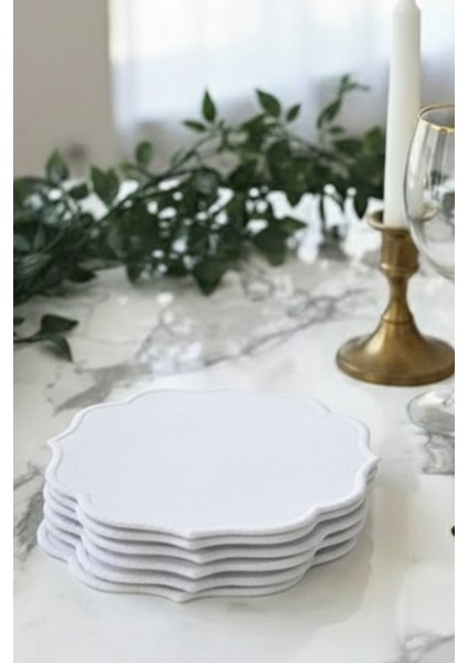 6 Adet Keten Kumaş Üzeri Nakışlı Kahve Yanı Sunumluk Kokteyl Peçetesi & Bardak Altlığı modelleri