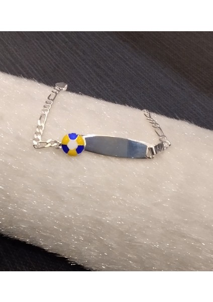 925 Ayar Gümüş Sarı - Lacivert Renkli Model Bebek/çocuk Bilekliği -Şık Tasarım- Isim Yazdırılabilir. 16 cm -3mm