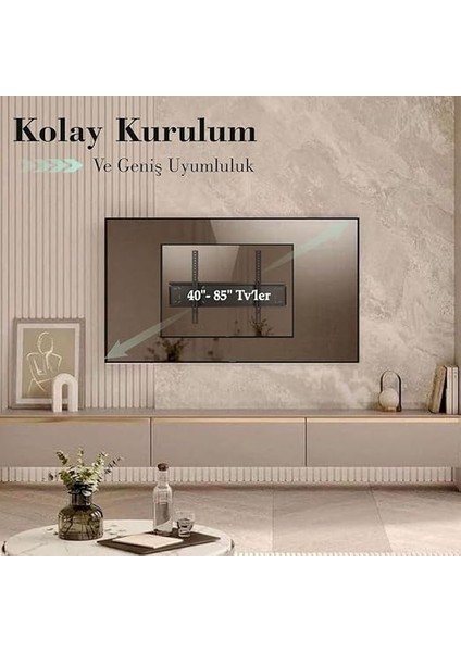 TV-4065 Televizyon Duvar Askı Aparatı, 40"-65" Inç (102-165CM) Vesa 400X400-600X400-600X500 Max 50KG/110LBS-KILITLI Sistem-Sarsılmaz-Depreme Karşı-Çocuk Kilitli - Kavisli/curved Uyumlu indirimleri