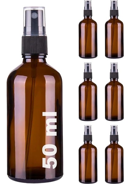 Amber 50 ml Plastik Kapaklı Siyah Sprey Fısfıs Dezenfektan Cam Şişe 6 Adet