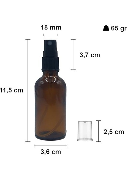 Amber 50 ml Plastik Kapaklı Siyah Sprey Fısfıs Dezenfektan Cam Şişe 6 Adet fiyatları