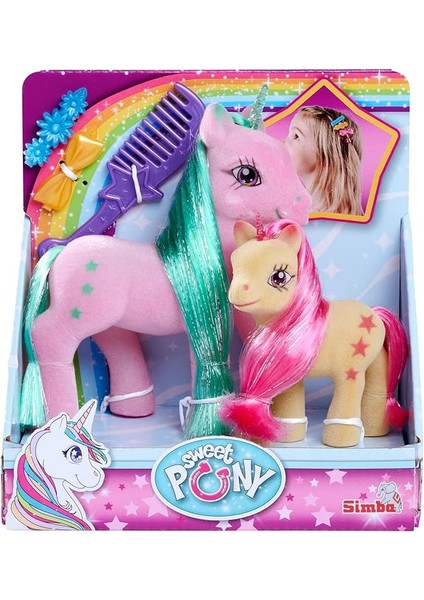 104342647, Küçük Tek Boynuzlu At ve Ailesi, 2 Tek Boynuzlu At, Floklu Tasarım, Aksesuarlı Y:10-14CM