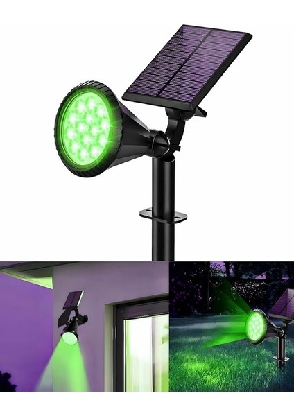 Yeşil 18 LED Spot Güneş Enerjili Bahçe Aydınlatma Lambası, Fotoselli, Spike Aplik, 18W Su Geçirmez Dış Mekan Solar Lamba, Ağaç, Veranda, Garaj, Havuz, Duvar ve Zemin Montajına Uygundur 42 cm