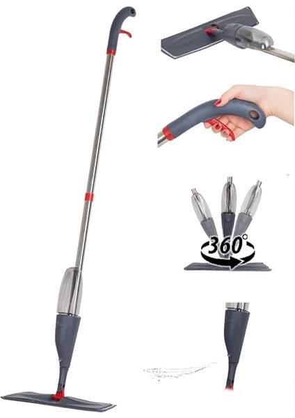 13279 Deterjan Hazneli 360 Derece Dönebilen Sprey Mop Yedek Bezli Temizlik Paspası - Antrasit modelleri