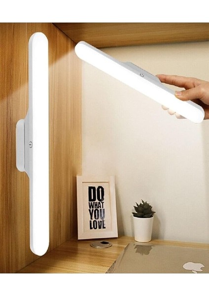 LED Işık USB Şarjlı Mıknatıslı LED Aplik Heroled Martı Ayna Üstü Dolap Altı Dimlenebilir Makyaj Aynası Mutfak Tezgah Aplik (Beyaz)