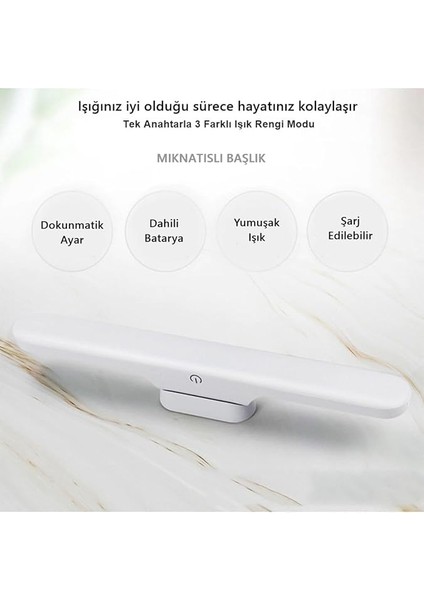 LED Işık USB Şarjlı Mıknatıslı LED Aplik Heroled Martı Ayna Üstü Dolap Altı Dimlenebilir Makyaj Aynası Mutfak Tezgah Aplik (Beyaz) indirimleri