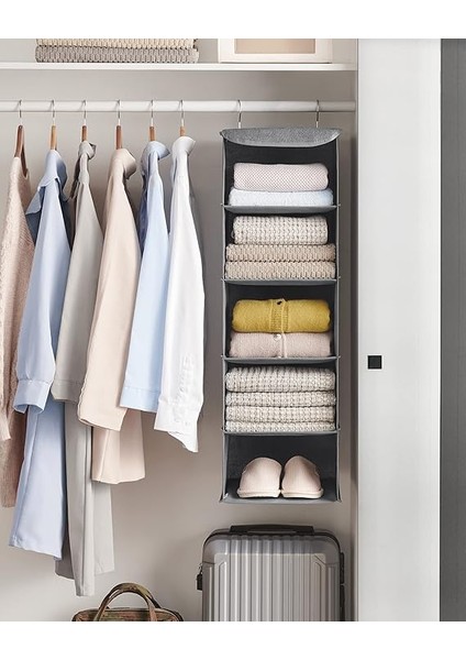 Asma Düzenleyici, Dolap Düzenleyici, Asma Raf, Asma Depolama, Katlanabilir ve Yerden Tasarruf, Metal Kancalar ve Bambu Ekler, Keten Dokusu, Gri RYCH06G fırsatları