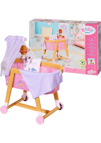 Born 829981 Good Night Beşiği 43 cm Bebekler Için Küçük Eller Için Kolay, Yaratıcı Oyun Empati ve Sosyal Becerileri Destekler, 3 Yıl ve Üstü Yatak Takımları, Mobil ve Kanopi Dahil