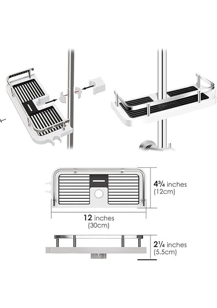 Rafı, Duş Başlığı Tutucusu, Dayanıklı Şampuan ve Sabunluk Rafı, Banyo Düzenleyici, Duş Rayı Için Gümüş, Organizer, Çok Amaçlı, fırsatları