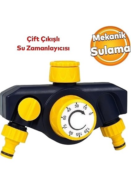 Mekanik Çift Çıkışlı Su Zamanlayıcısı Bahçe Sulama Temizleme Manuel Zaman Ayarlı indirimleri