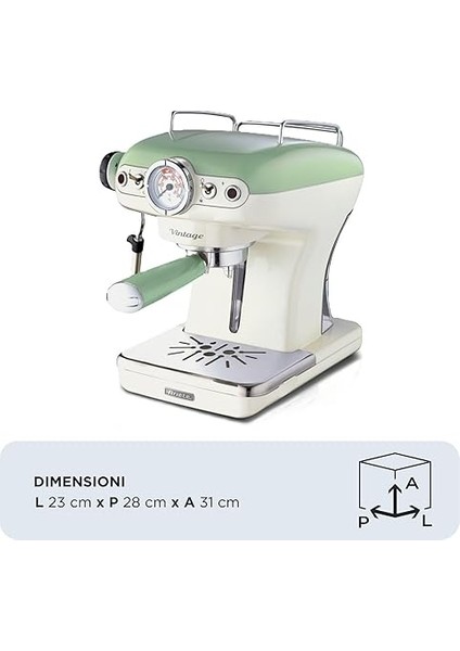 1389/14 Vintage Filtreli Espresso Makinesi, Süt Köpürtme Başlıklı, Yeşil, 900 W fiyatları