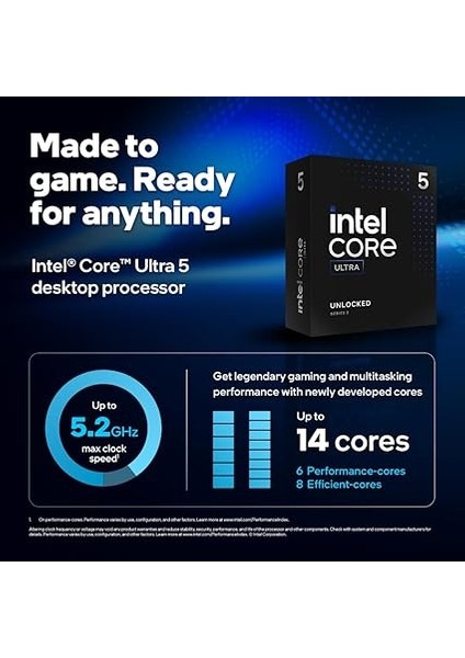 Core™ Ultra 5 Masaüstü Işlemci, 245 Kf 14 Çekirdek (6 P Çekirdek + 8 E-Çekirdek) 5,2 Ghz'e Kadar fiyatları